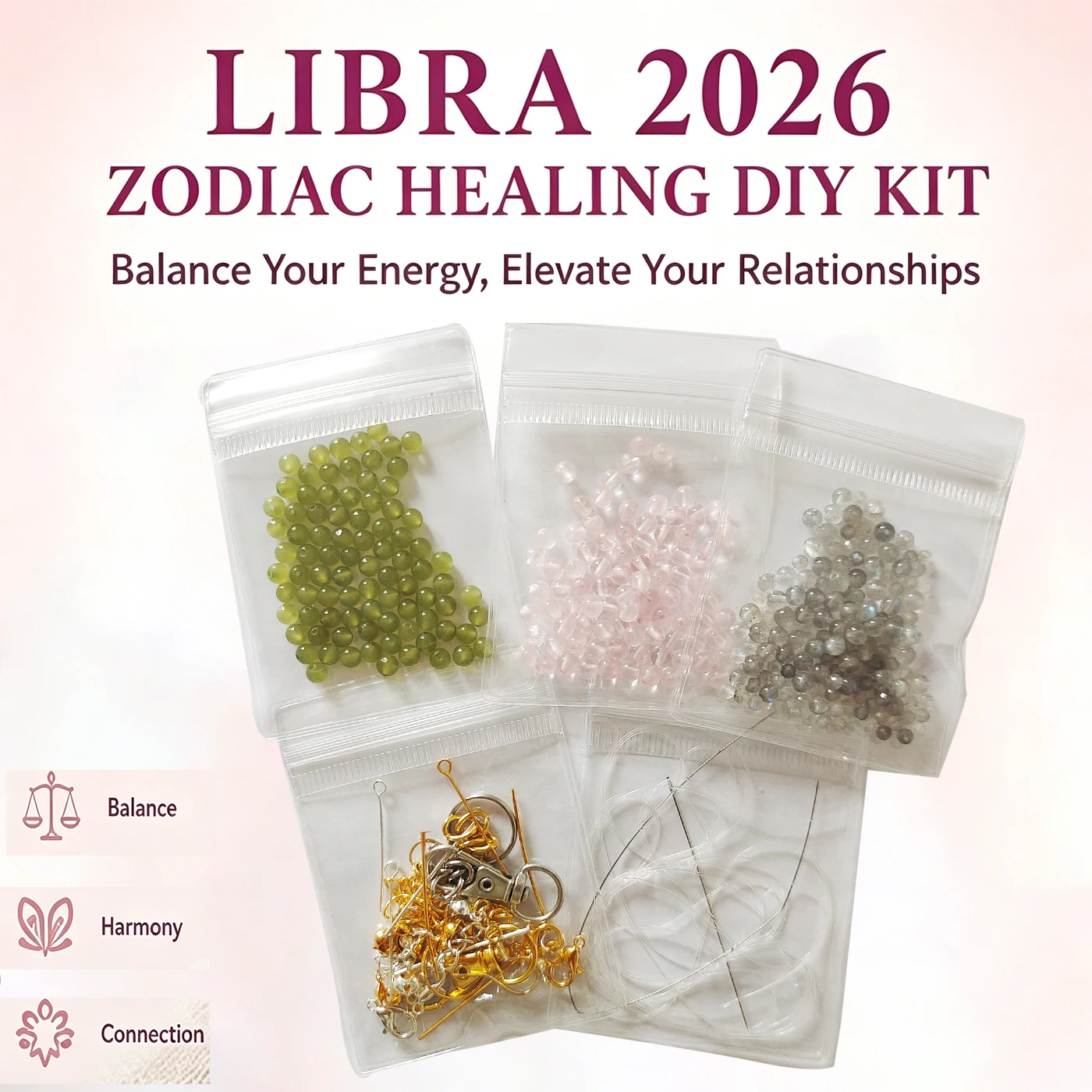 

Libra 2026 Astrology Healing Crystal DIY Jewelry Making Kit Natural Beads Set Craft Supplies for Emotional Balance Relationship