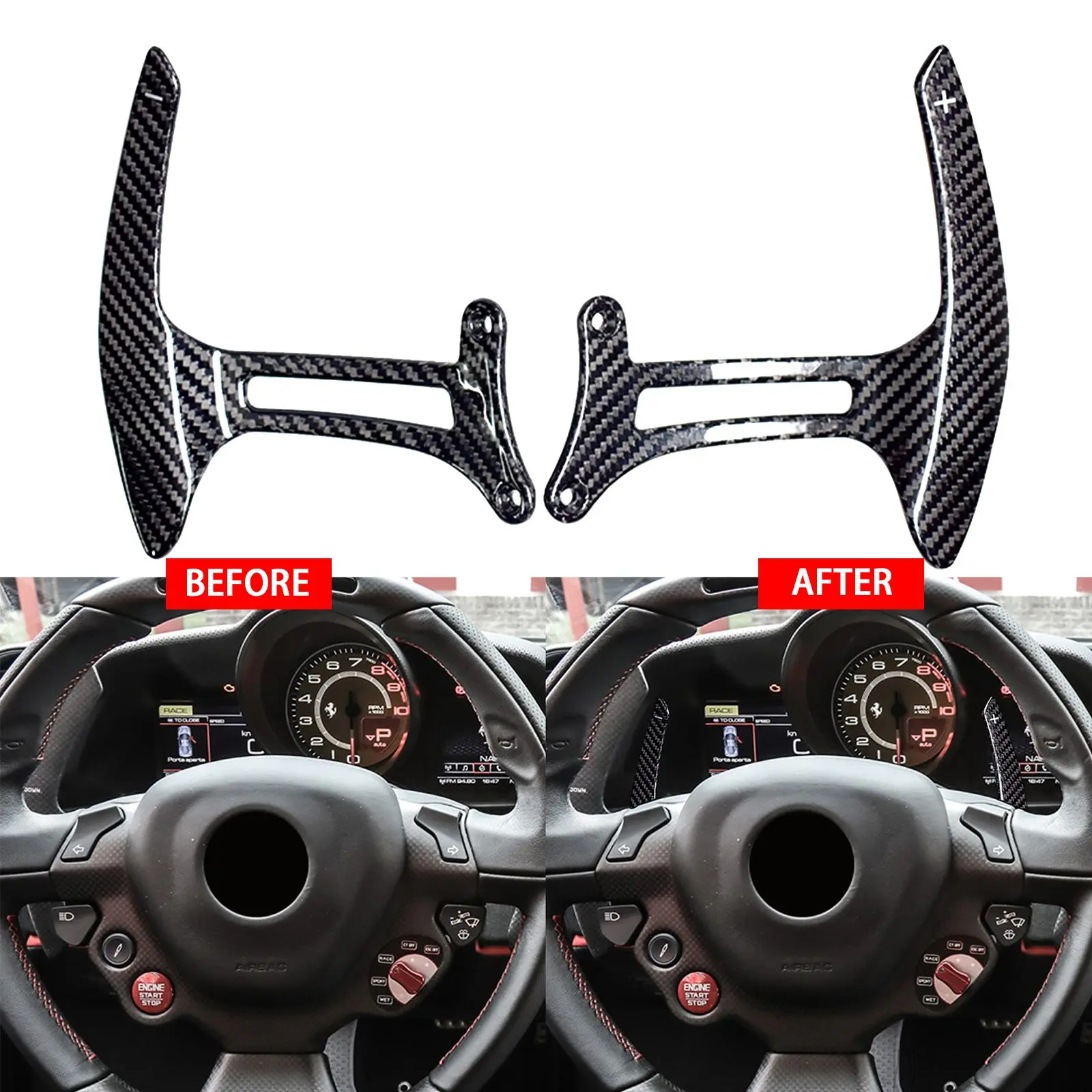 2 Pcs/Set Carbon Fiber Car Steering Wheel Paddle Shift Paddle Extension For Ferrari 488 Spider GTB 2016-2019