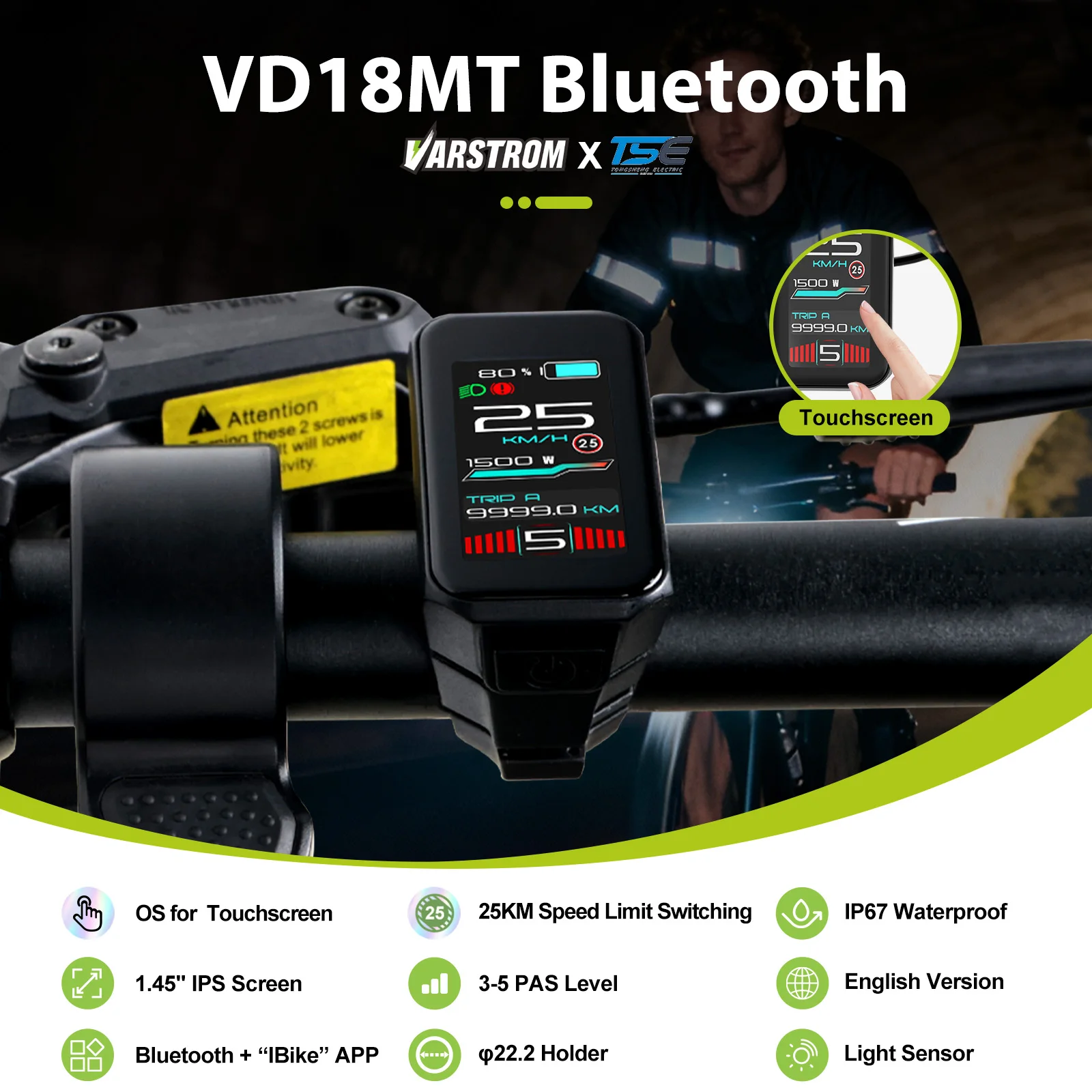 Varstrom Display E-Bike Bluetooth Computer UART CAN System E-Bike Instrument für BAFANG Tongsheng Motor Protokoll 5-Pin Anschluss