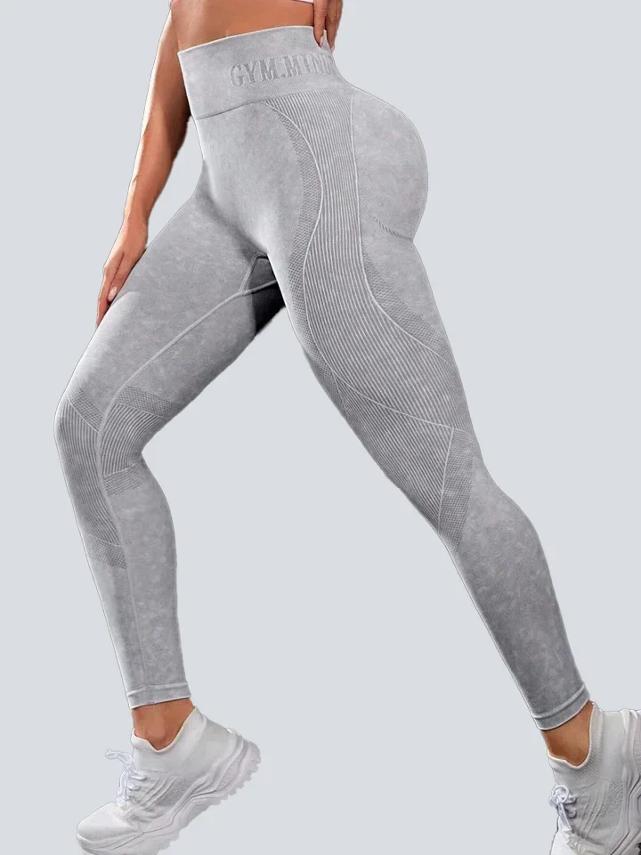 Frauen Nahtlose Turnhalle Hohe Taille Yoga Hosen Hüfte Heben Outdoor Sport Enge Taille Brief Sand Gewaschen Hosen Übung Yoga Leggings – Detail 6