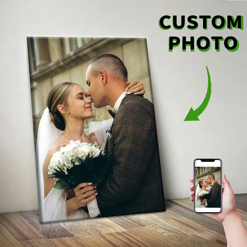 1 Pc Customized Photos on Canvas with DIY Wood Frame or frameless poster,Personalized Custom Photos for Your Lover,family,friend