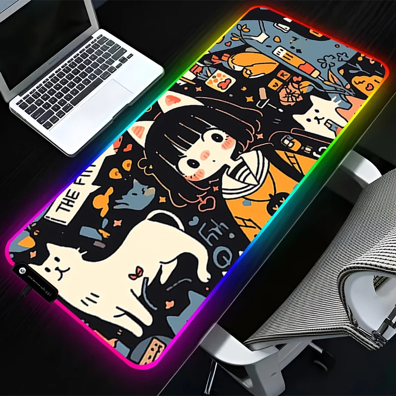 

RGB LED Mouse Pad Rubber Mousepad Extended Pad PC Accessories Desk Mat Non Slip Gaming Mats Office Trendy Graffiti Keyboard Pad