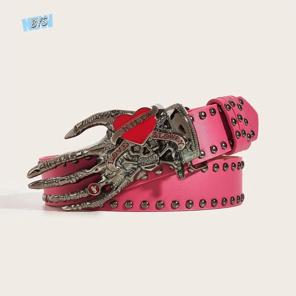 

Cool Jeans Decor Skull Rivet Belt Skeleton American Punk Love Hand Palm Belt Y2k Korean Style PU Leather Waistbands Youth