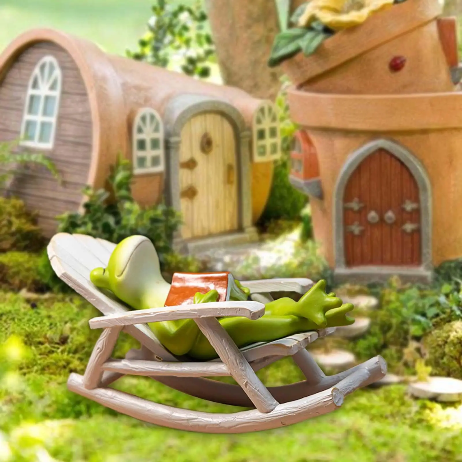 

Frog Statue with Rocking Chair Cute Ornament Sculpture for Patio Garden Home