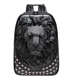 3D Embossed Lion Head Studded Rivet Gothic Men Backpack Women Leather Soft Travel punk rock Backpack Laptop wholsale link