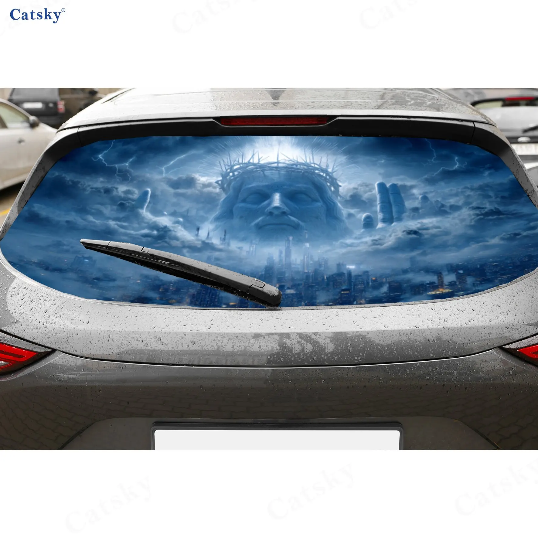

Apocalyptic Jesus Second Coming PVC Perforated Car Vinyl Wraps, Durable Car Windshield Sticker, Waterproof Car Window Decal
