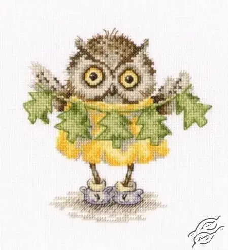 Amishop Gold Collection Lovely Counted Cross Stitch Kit Christmas Tree Necklace Ornament New Year Yellow Owl Rto C229