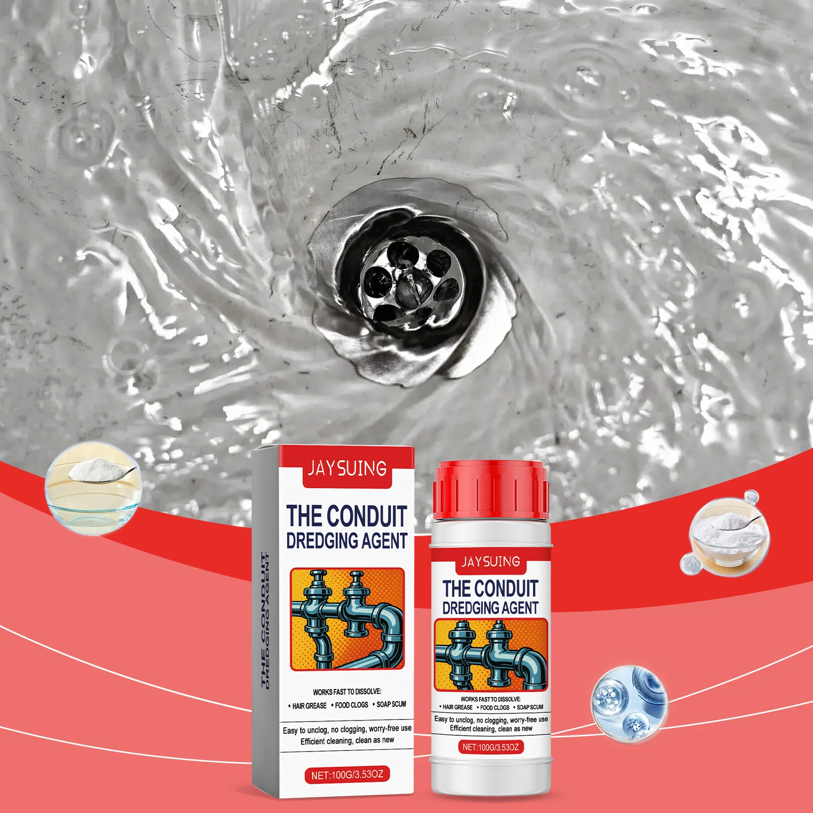 

Pipe Dredging Agent - Daily Home Grease Clean Sewer Hair Oil Stain Quick Unblocking Agent for Drainage Pipe Hygiene