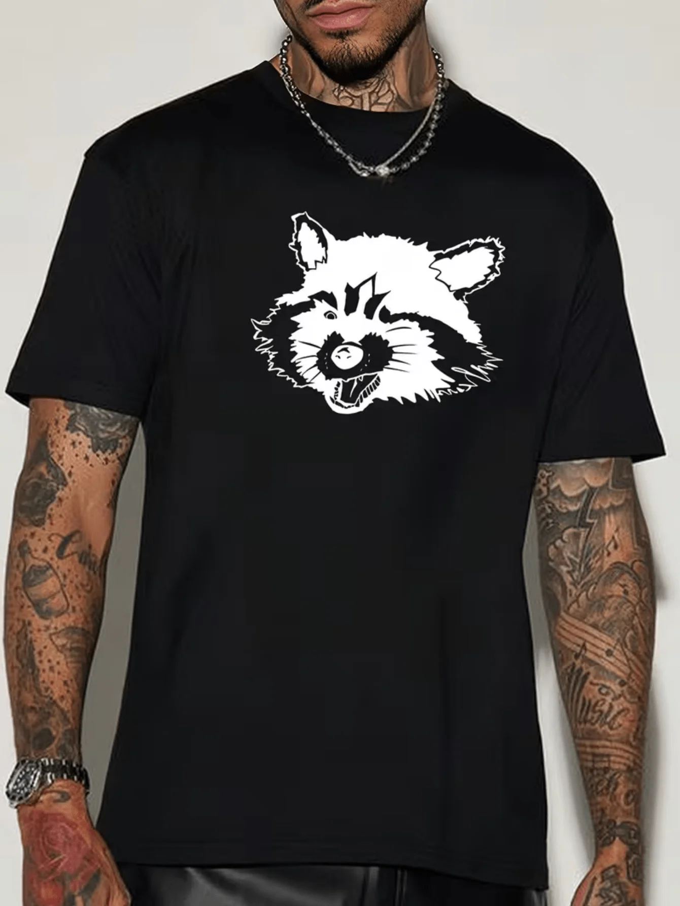 Retro Raccoon Head Print Mens T Shirt Wild Wildlife Animal Sketch Art Short Sleeve Crew Neck Cotton Tee Street Casual Daily Top