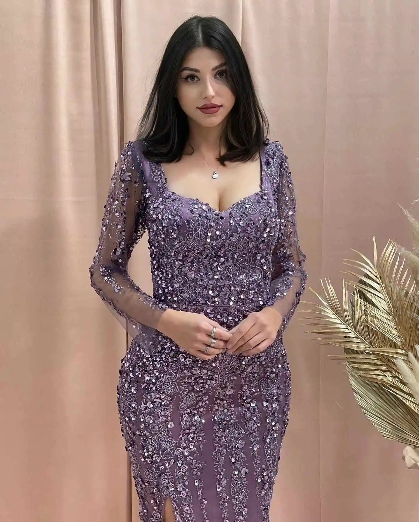 Enchanting And Elegant Cocktail Dresses Sweetheart Appliques Beading High fork Sequined Brush Train Formal Dress Custom Made