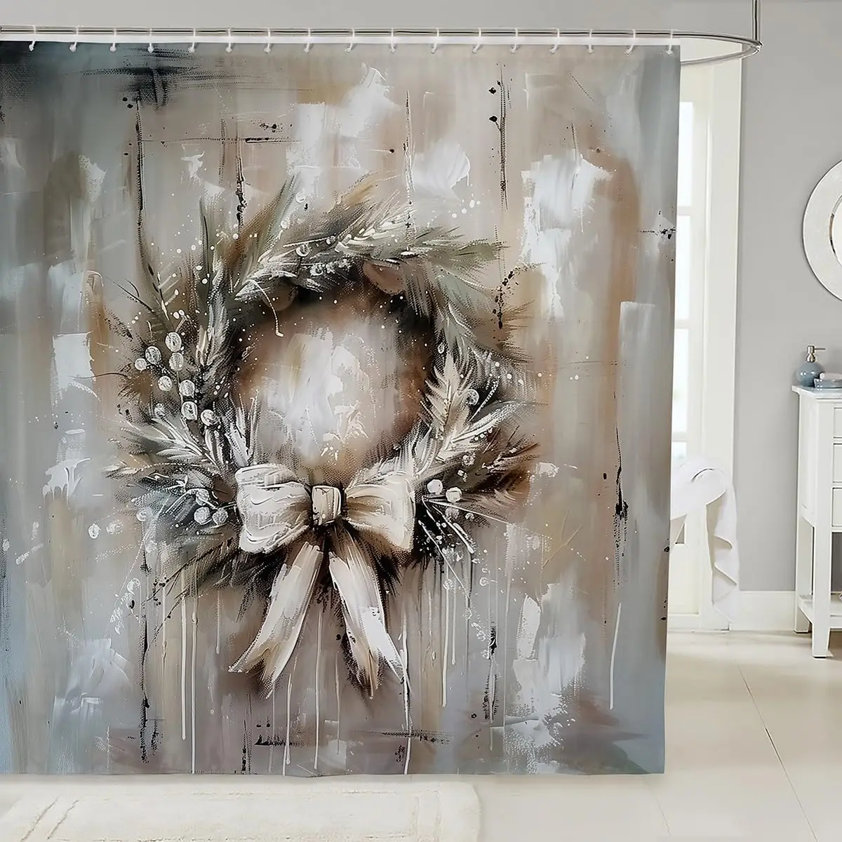 

Винтажная гирлянда с бантом, рождественская занавеска для душа, водонепроницаемая рождественская вечеринка, декор для ванной комнаты для праздника, дома, стиль ванны