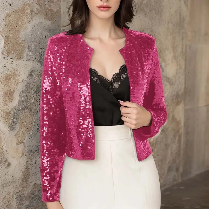

Street Fashion Joker Short Edition Sequins Small Suit Sparkling Bead Piece Suit Small Jacket Tank Top Jazz Dance Performance