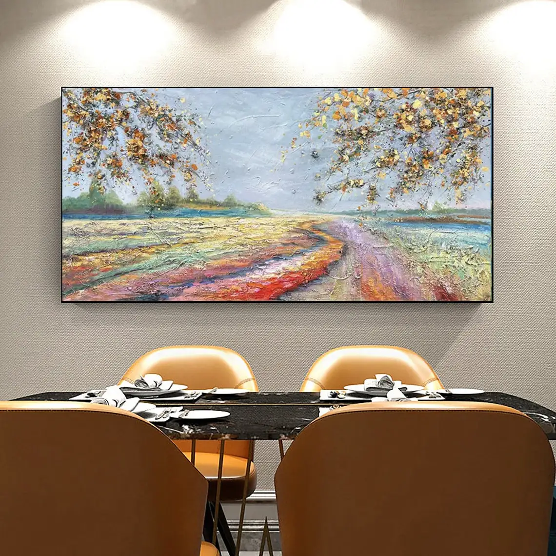 Gold Field Landscape Hand Painted Oil Painting on Canvas Large Abstract Texture Handmade Big Painting Living Room Wall Art Decor