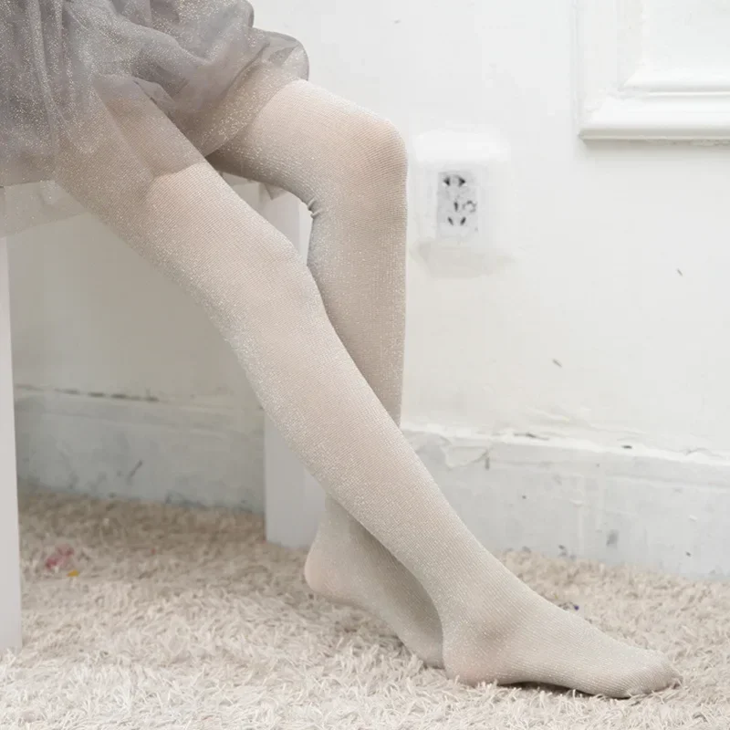 Spring Autumn Baby Girls Silver Glitter Velvet Tights Solid Color Black Pantyhose Ballet Stockings for 0-12years Old