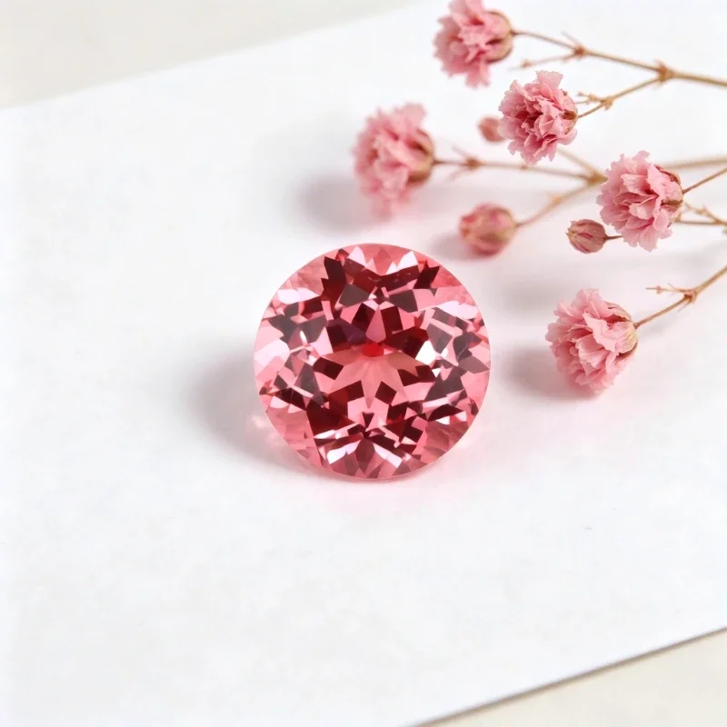 Laborgezüchtete Padparadscha-Edelsteine in Roter Lotusfarbe, Runde Form, Zertifiziert Verfügbar – Detail 3