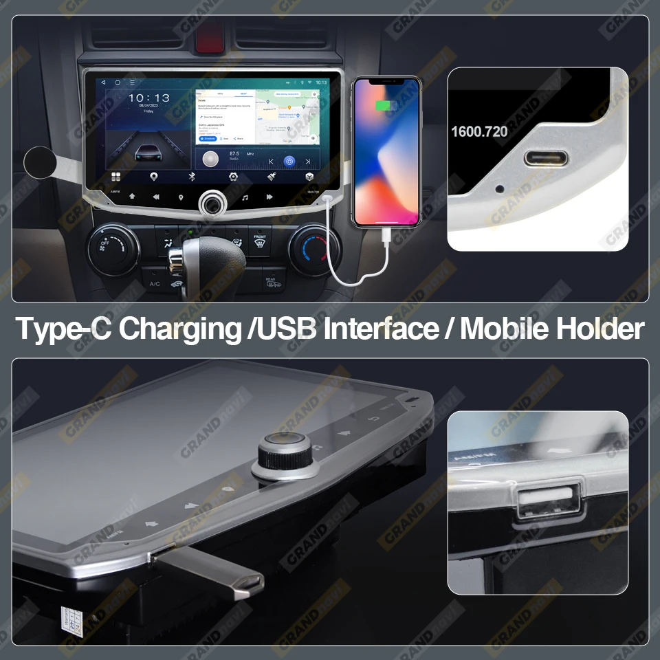 10.88 inch Android 13 Car Radio Stereo Multimidia Wireless Carplay Android Auto With Mobile Holder Type-C Charging WIFI 4G GPS