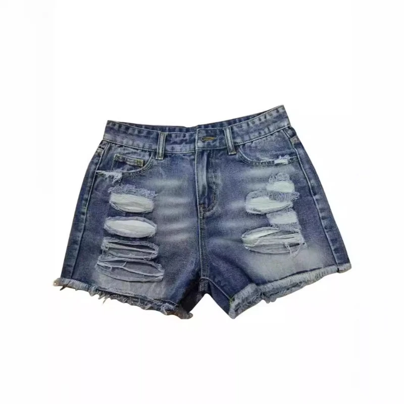Women Shorts Denim Pant Jeans Vintage Short Pants Slim Fit High Waist Straight Trousers Y2k Streetwear Splice Casual Autumn