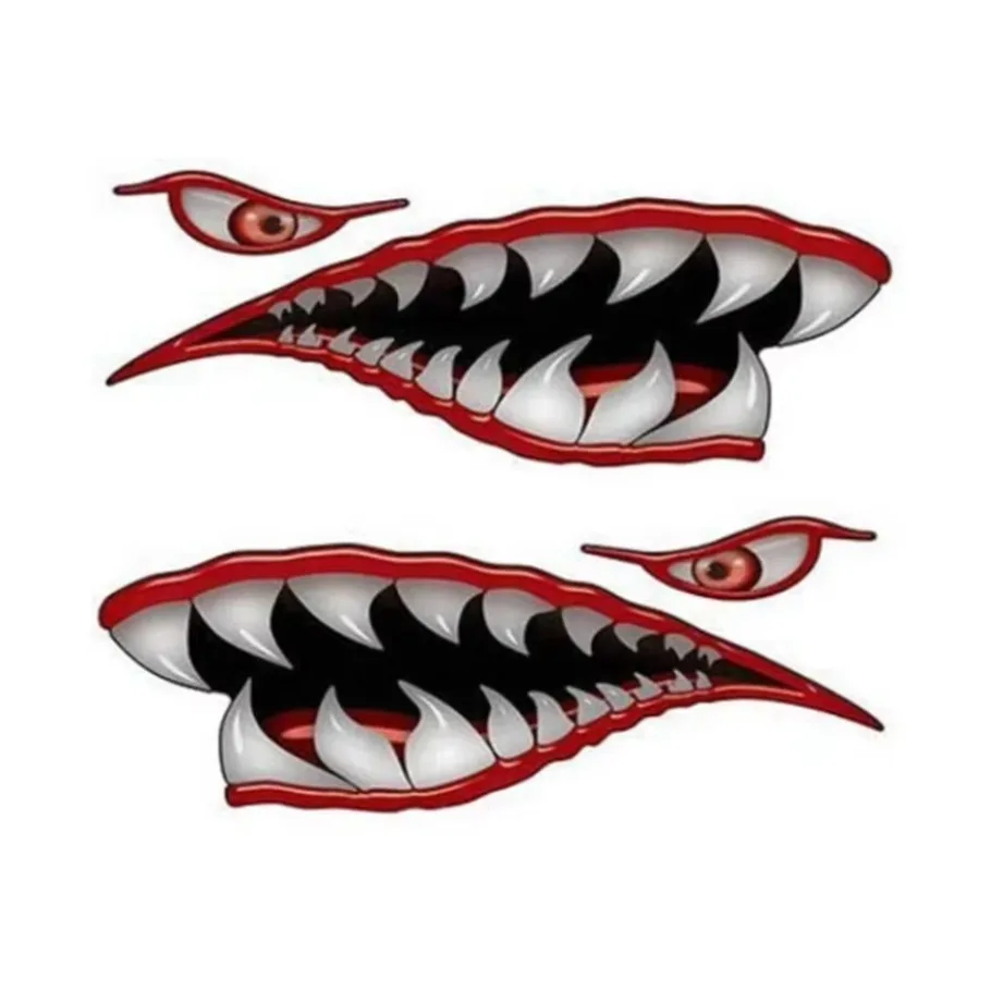 2x Vinyl Haaientanden Mond Decal Stickers voor Kajak Boot Jet Ski Auto Body Muur