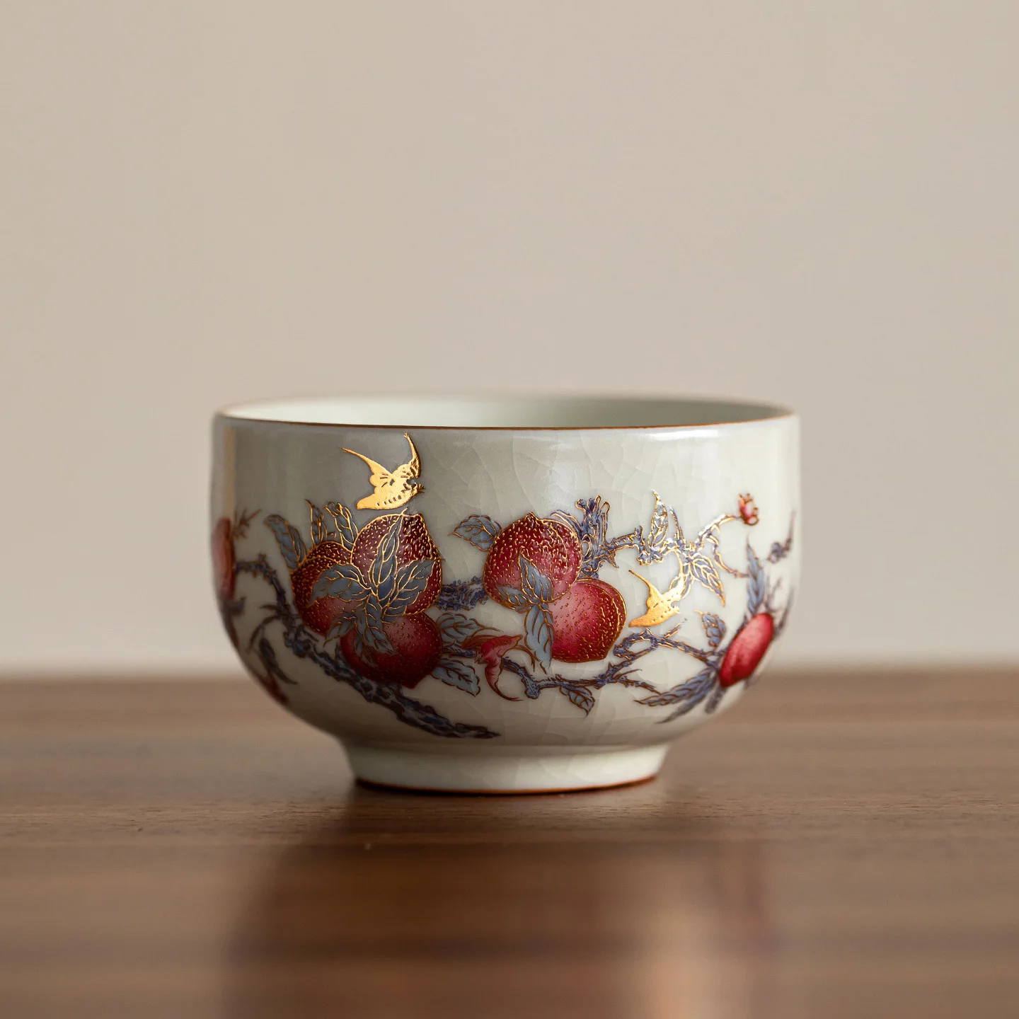 Ru Kiln Famille Rose Nine Peaches Five Blessings Master Tea Cup Single Kung Fu Tasting Cup Home Office Gift