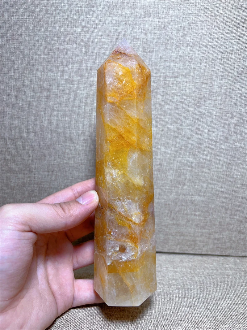 Natural  Golden Healer Quartz Tower With Rain Bow Reiki Healing Stone Home Decoration Exquisite Gift Souvenir Gift