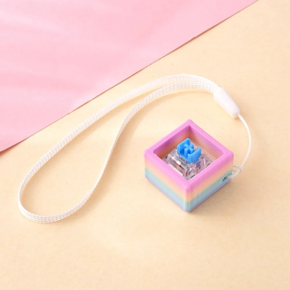 Plastic Mechanical Keyboard Switch Tester Attached Lanyard Keychain Style Keyboard Switch Holder Rainbow Gradient