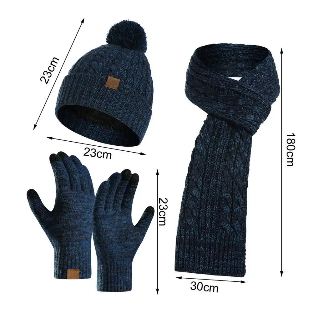 3 قطعة قبعة الشتاء الدافئة متماسكة لمس قفازات طقم أربطة عنق للنساء الرجال التزلج التزلج التخييم القيادة الرياضة في الهواء الطلق ركوب الدراجات ارتداء