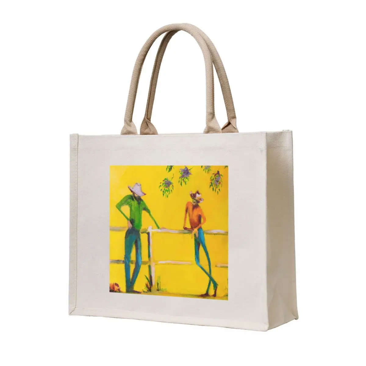 

Stockmen talking at yards Tote Bag Fabric bag Women bags reusable shopping bag