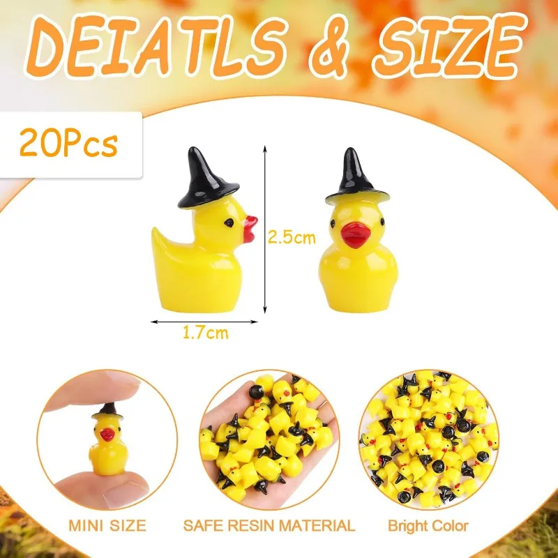 20 PCS Halloween Mini Resin Duck Miniature Witch Ducks for Halloween DIY Craft Dollhouse Fairy Garden Home Decoration
