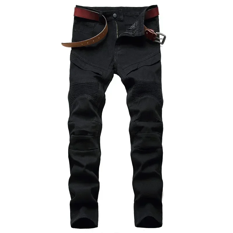 

White Fashion Motorcycle Outdoor Cycling Jeans Hip Protection Anti Drop Denim Pants Men's Four Seasons Trouser Male Streetwear