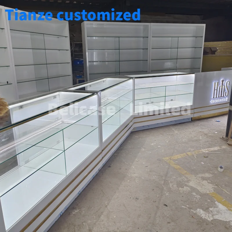 

(Customized) retail beauty perfume glass display showcase display shop furniture perfume storage cabinet design perfume shop