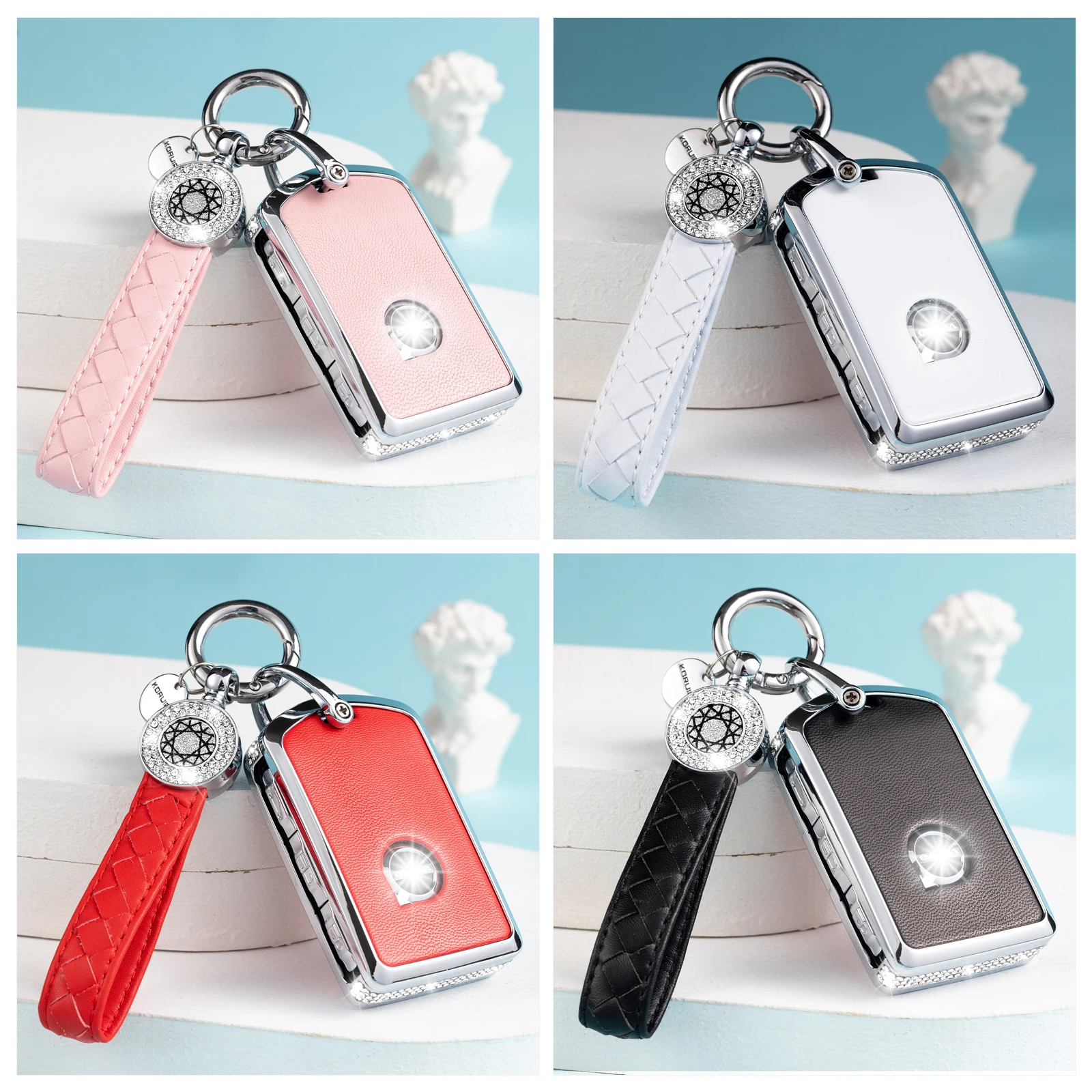 New Fashionable diamond car key shell alloy leather car remote control key case for Volvo S90 S60 XC60 XC40 V60 V90