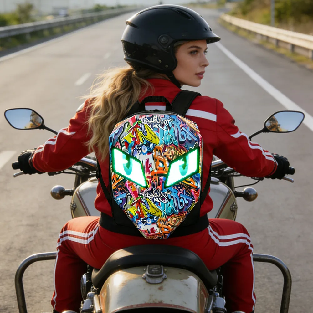 

Motorcycle Backpacks Luminous Led Knight Pattern Shell Helmet Motorcycle Riding Waterproof Backpack Mochila Feminina Men Bag G-1