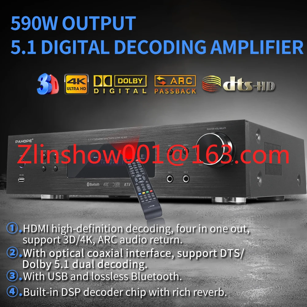 5.1 Home Theatre Decoding Power Amplifier  Digital DSP Professional Audio Amplifier Audio Processing Receiver
