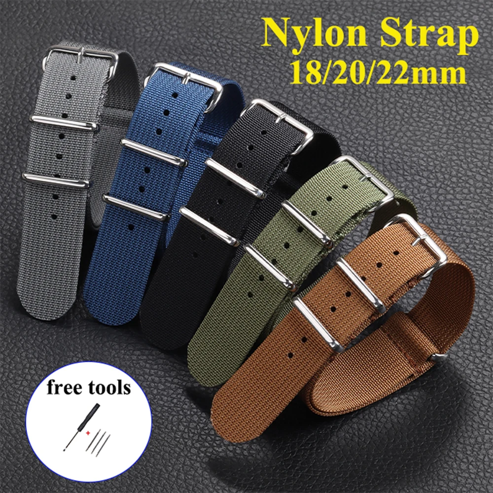Geripptes Nylon-Uhrenarmband, bequeme Schleife, militärisch, waschbar, für Herren und Damen, Uhrenarmbänder, 18 mm, 20 mm, 22 mm, für Omega