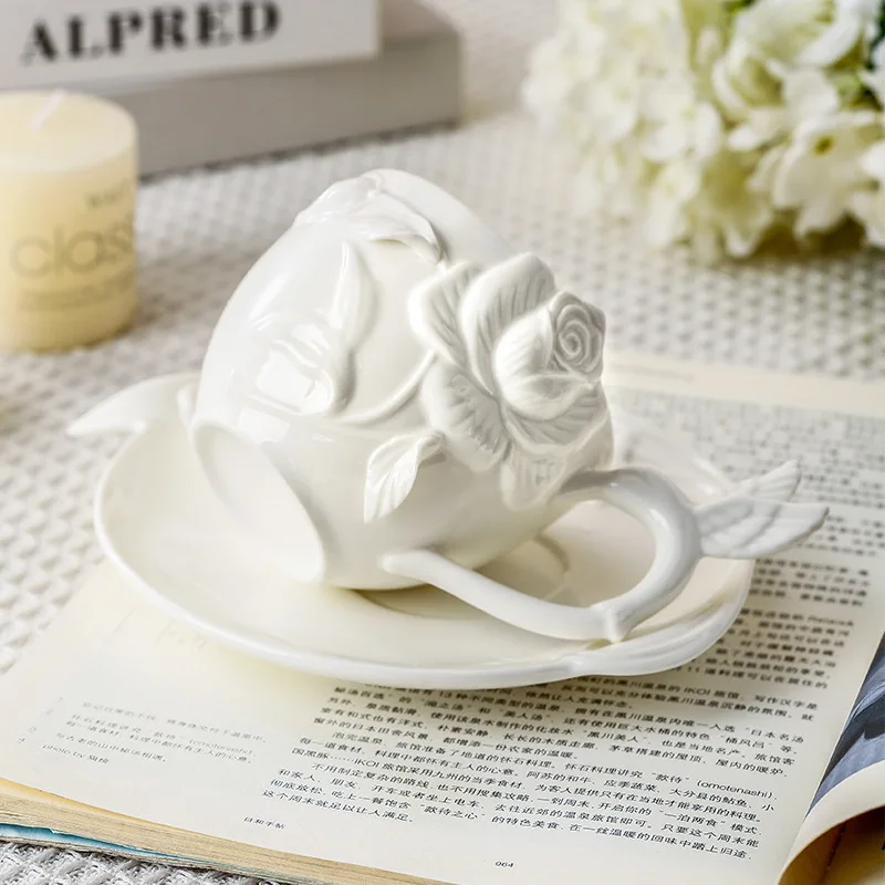 Flower Cup Plate European-style Relief Three-dimensional Sticky Flower Ceramic Fruit Plate Home Restaurant Creative Coffee Cup