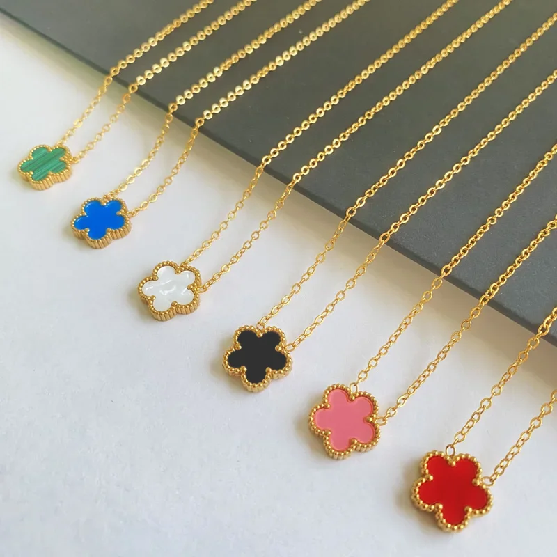 Double 316L Stainles Steel Necklace High Quality Gold Plating Color Jewelry Fashionable Five Leaf Flower Accessorie Women's Gift