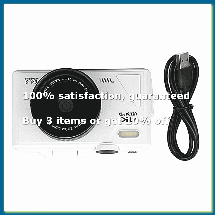 ●Retro Digital Camera 64MP Stabilization Video Pause Function 3 Inch IPS Screen Digital Camera for Vlogging White-ABFB