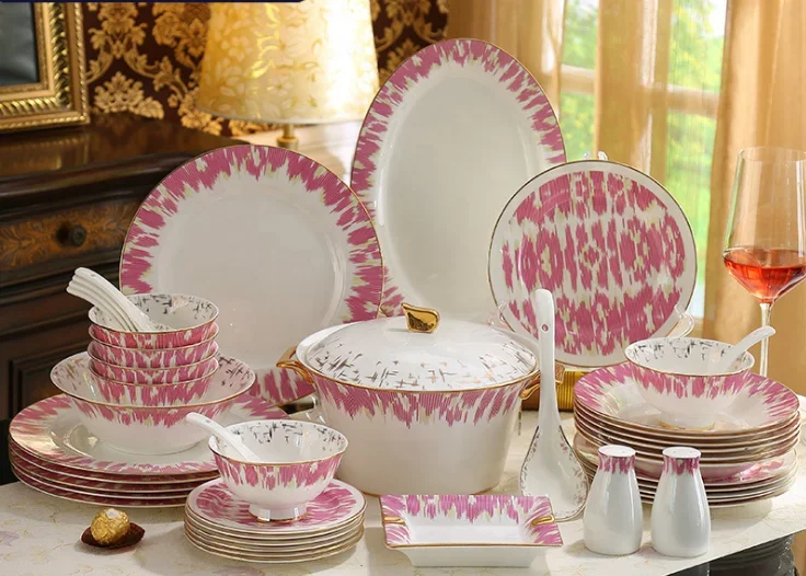 Elegant Ceramic Tableware Dishes And Plates Set Hotel 43pcs Dinnerware For 6 Persons