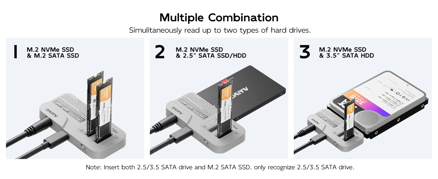MAIWO 2,5/3,5 Zoll SATA HDD/SSD Gehäuse M.2 NVMe/SATA SSD Gehäuse Adapter USB3.2 Gen2 USB C Externes Gehäuse unterstützt Offline-Klon – Detail 4