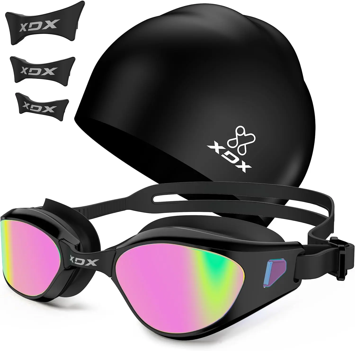

Anti-Fog Swim Goggles with Cap, Detachable Lenses for Youth Men Women, Pool Swimming Set