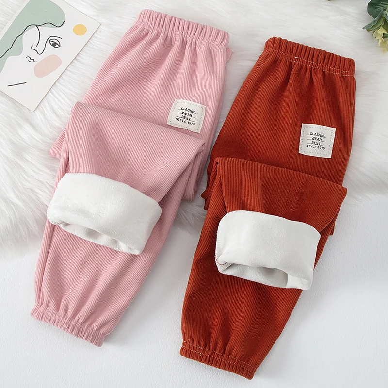 1/2piece Set Of Autumn And Winter Children's Velvet Solid Color Casual Sports Sweatpants For Boys And Girls Thick And Warm Pants