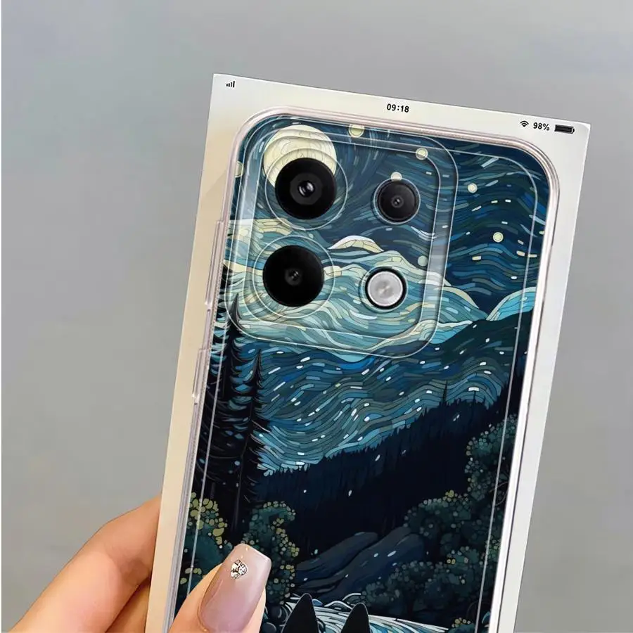 Case for Xiaomi Redmi Note 14 Pro Plus 11 9 10 A4 11S 13C 12S 10S Note 13 14C 12 Soft Phone Cover Van Gogh Starry Night Cat view 3