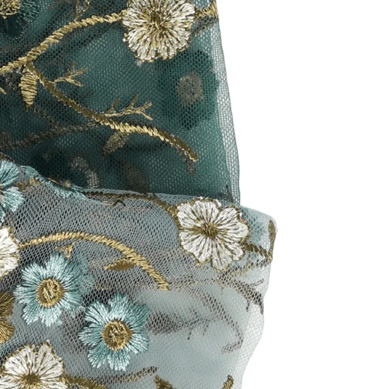

100cm*130cm Green Color Floral Pattern Embroidery Fabric Jacquard Organza Mesh Fabrics for Wedding Dress Clothing Crafts