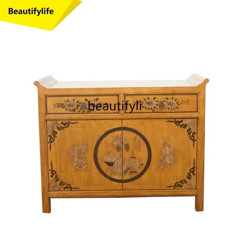 Q181  Chinese retro entrance cabinet, living room storage, dining side cabinet, hand-painted classical storage cabinet