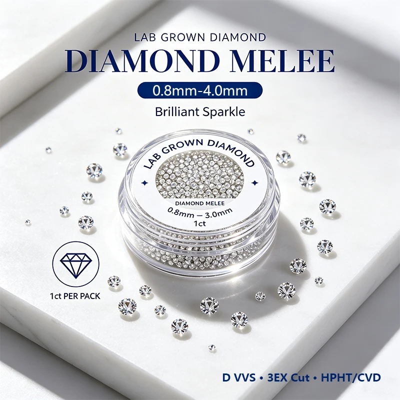 D VVS-VS Top Melee Lab Grown Diamonds 0.8mm ~ 4mm HPHT Full Cut VVS-VS Loose Diamond Wholesale