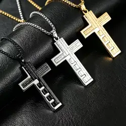 HNSP Stainless Steel Splice Bible Cross Pendant Necklace For Men Religion Christian Jewelry Accessories