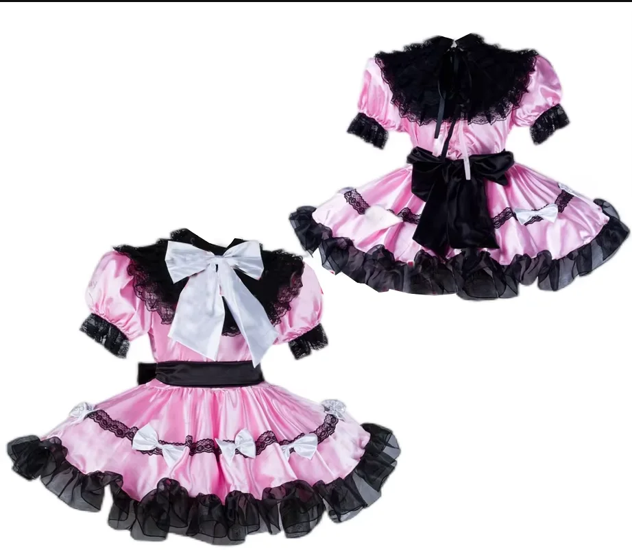 Sexy Adult Giant Baby Cross Dressing Girl Pink Black Spliced Dress Sissy Role Play Makeup Ball Maid Lockable Multiple Options