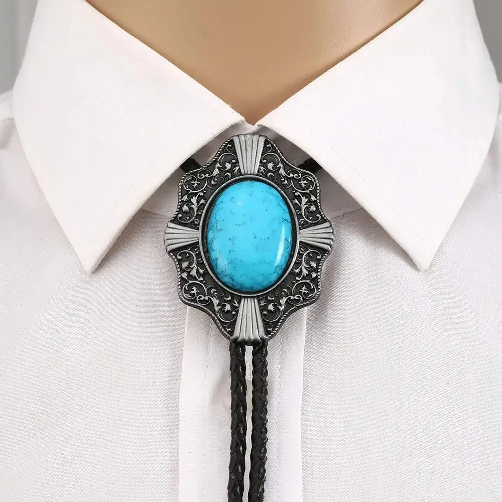 Blue turquoise bolo tie for man handmakde Indian cowboy western cowgirl zinc alloy necktie