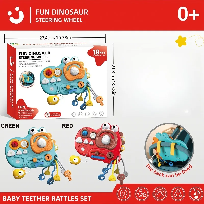 Dinosaur Simulate Driving Car Steering Wheel Toy Multifunction Educational Learning Board Stroller Driving Sensory Toys for Kids