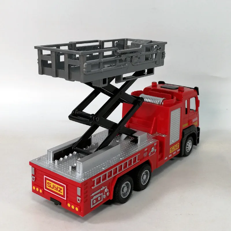 Zabawka Model Samochodu z Dźwiękiem i Światłem, Powrotny Mechanizm, B329, Lokomotywa Stopowa, Wózek Strażacki Podnoszący Strażak, Symulacja Samochodu Inżynieryjnego